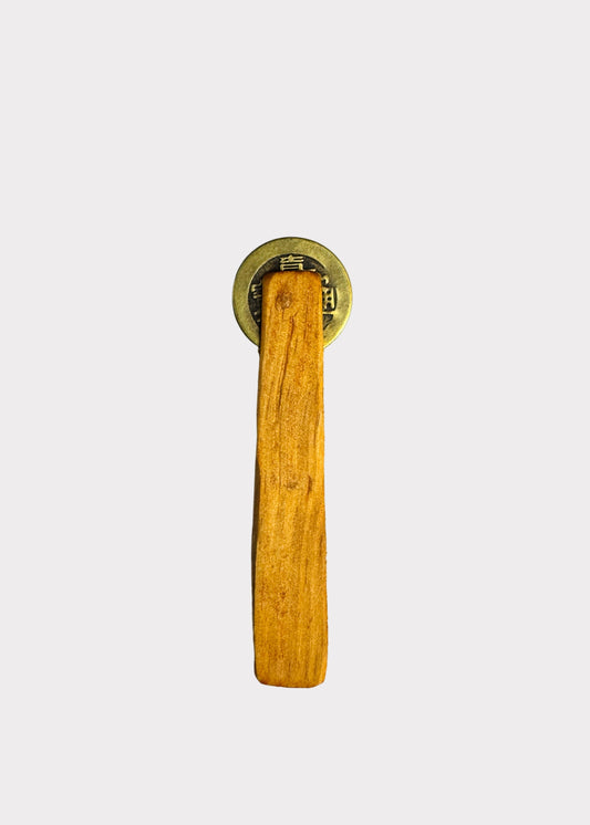 Gua Sha Coin Scraper - Wooden Handle - Brass Tone Coin