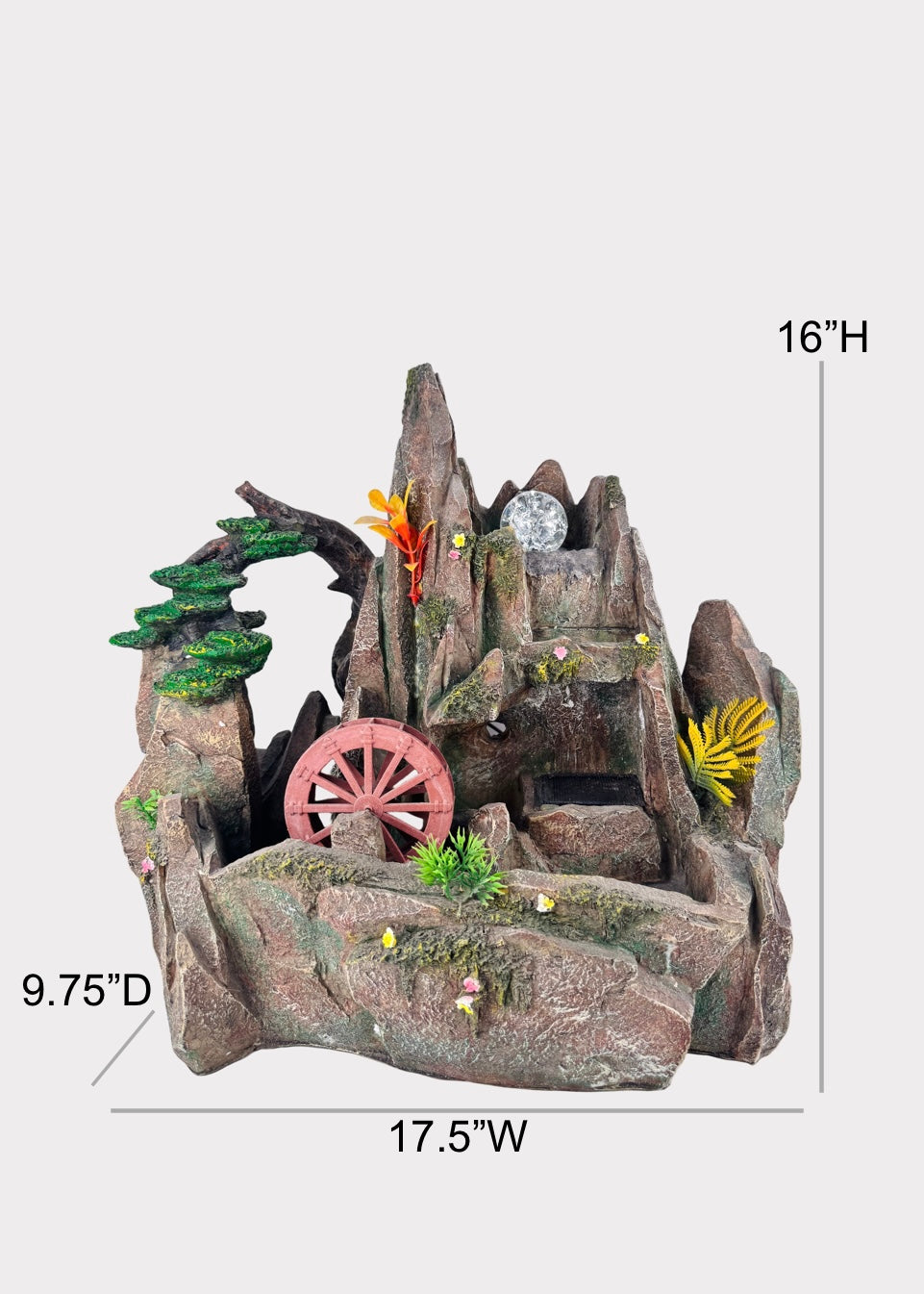 Mountain Rock Tabletop Fountain - LED Crystal Ball - Water Wheel