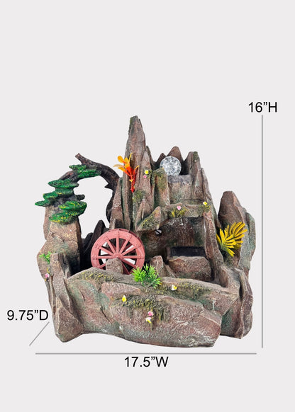 Mountain Rock Tabletop Fountain - LED Crystal Ball - Water Wheel