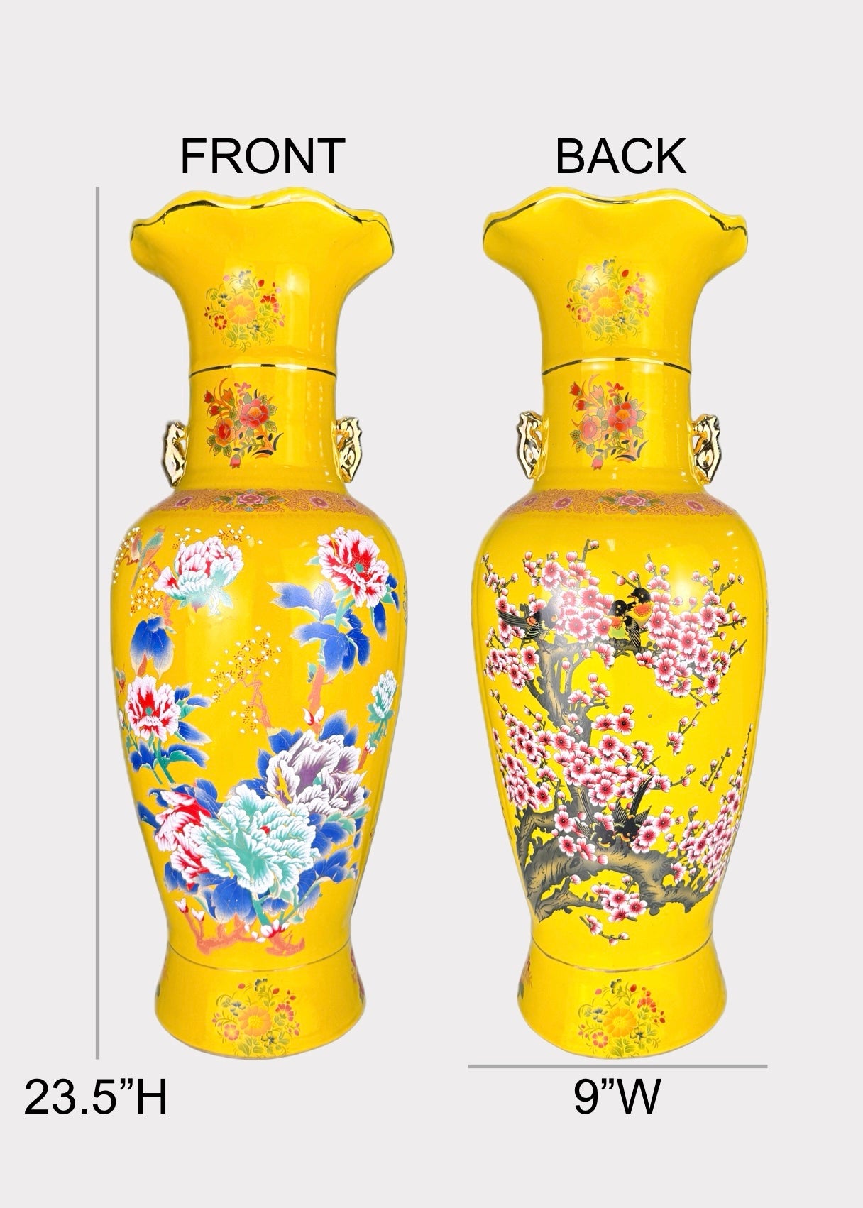 Porcelain Vase – Hand Painted Florals – Tall Ceramic Floor Décor
