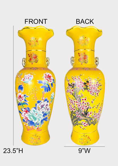 Porcelain Vase – Hand Painted Florals – Tall Ceramic Floor Décor
