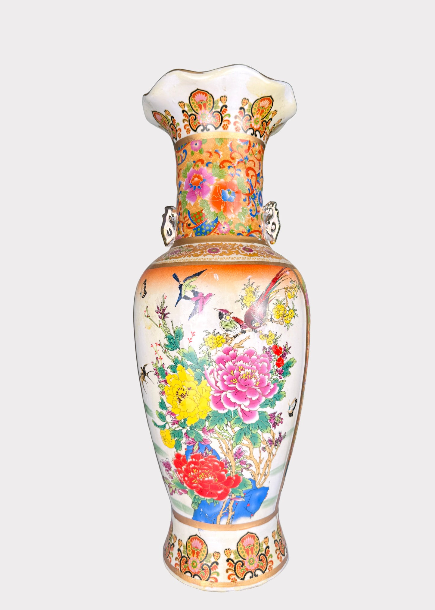 Porcelain Vase – Hand Painted Florals – Tall Ceramic Floor Décor