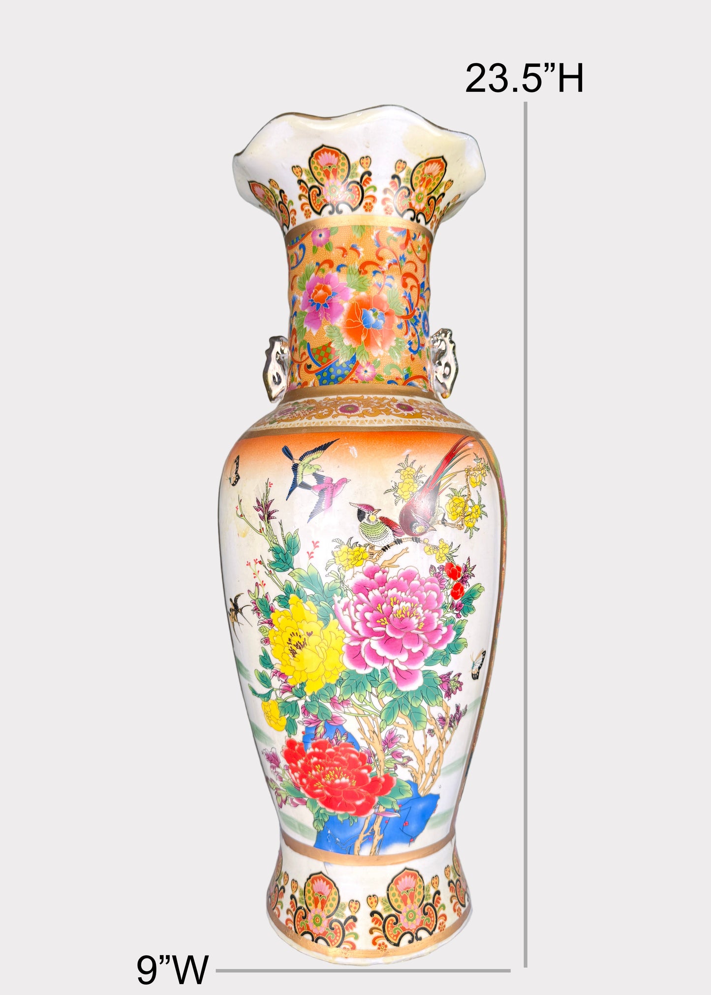 Porcelain Vase – Hand Painted Florals – Tall Ceramic Floor Décor