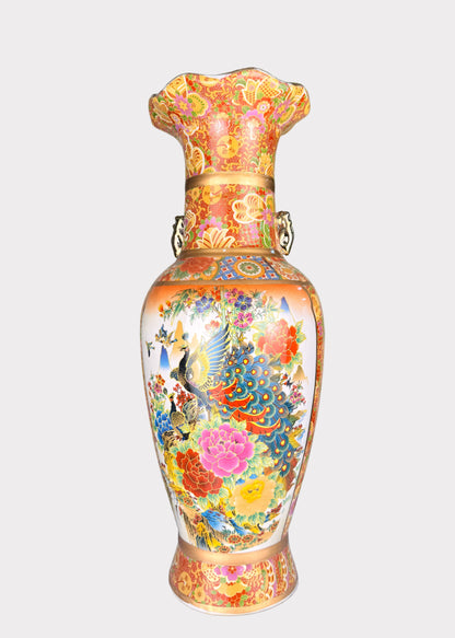 Porcelain Vase – Hand Painted Florals – Tall Ceramic Floor Décor