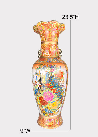 Porcelain Vase – Hand Painted Florals – Tall Ceramic Floor Décor