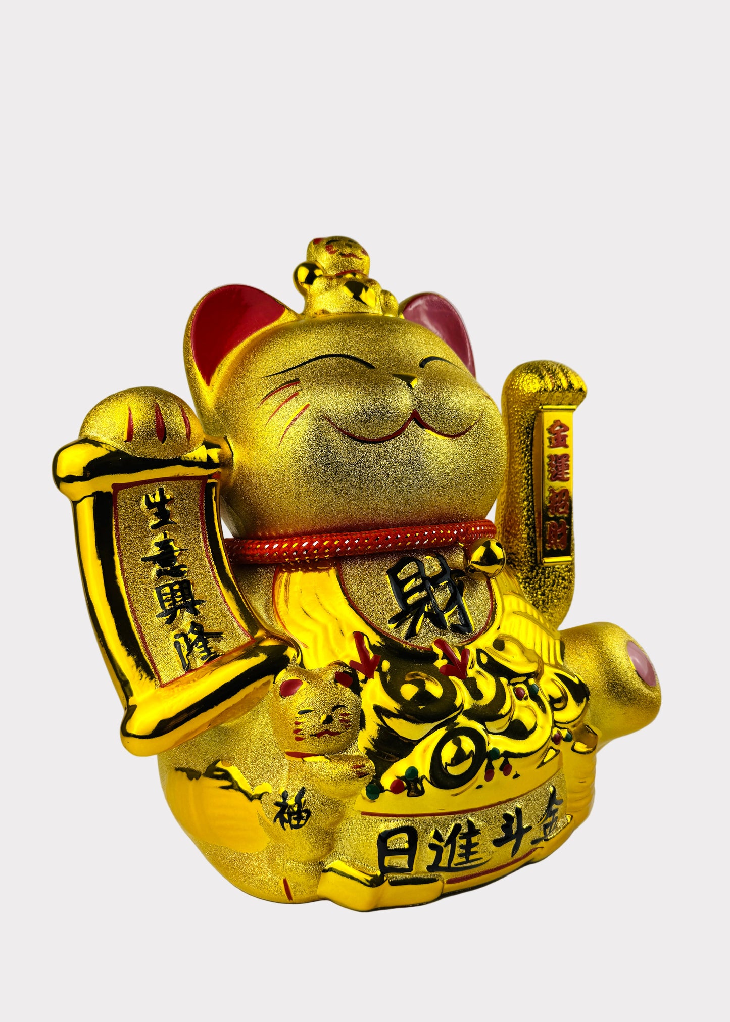Golden Lucky Cat Figurine – Porcelain Maneki Neko with USB or Battery Power