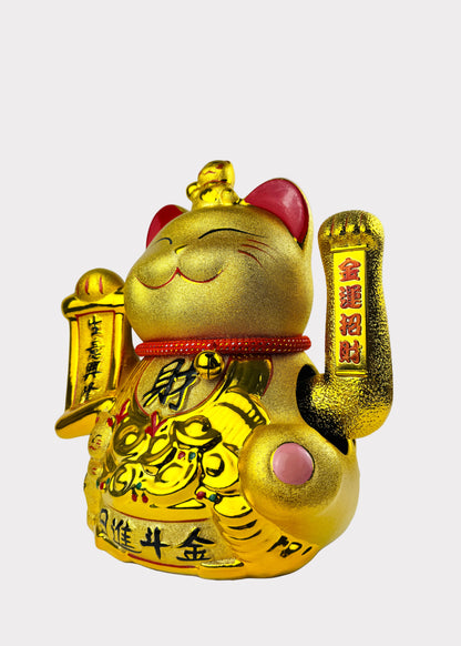 Golden Lucky Cat Figurine – Porcelain Maneki Neko with USB or Battery Power