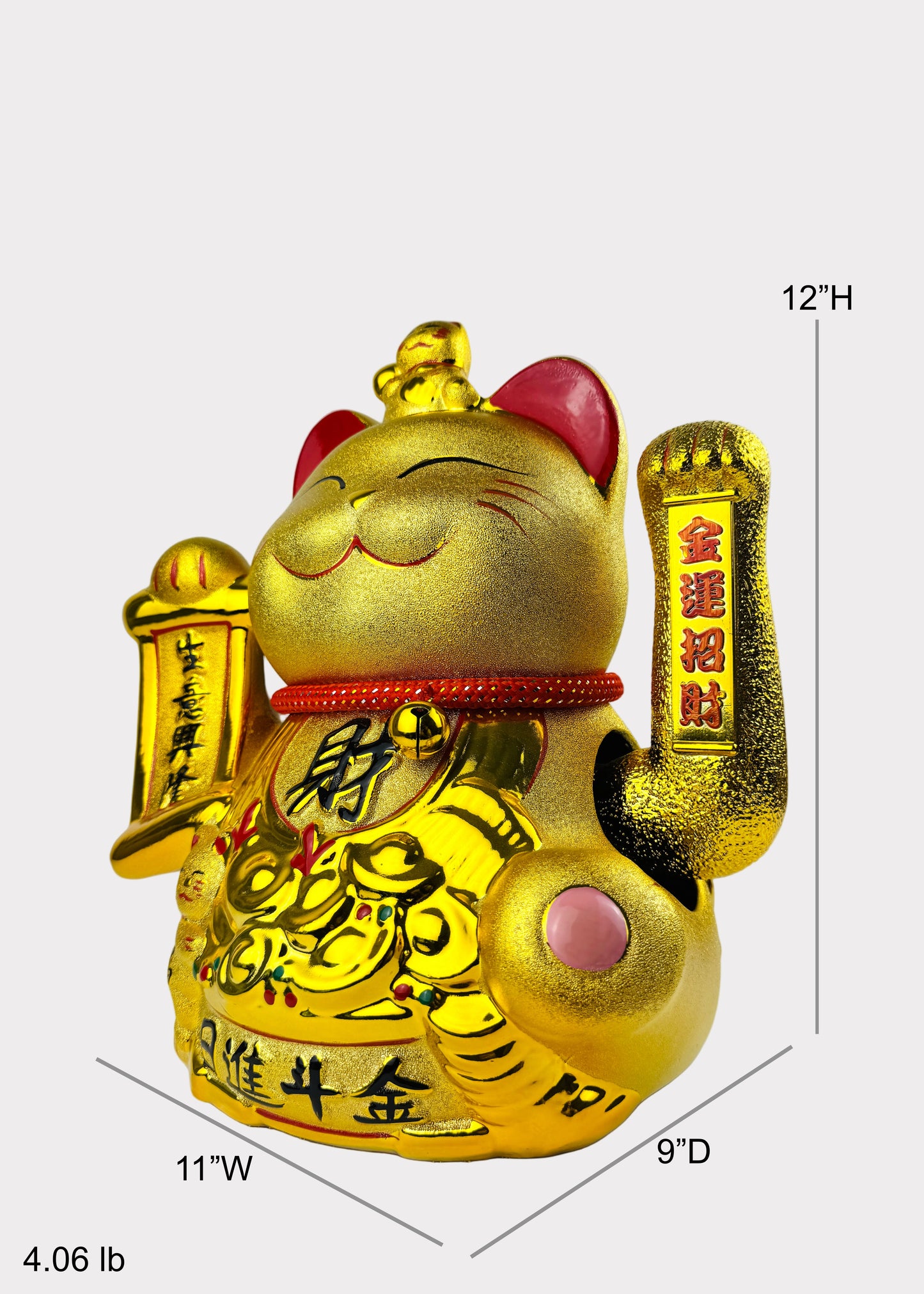 Golden Lucky Cat Figurine – Porcelain Maneki Neko with USB or Battery Power