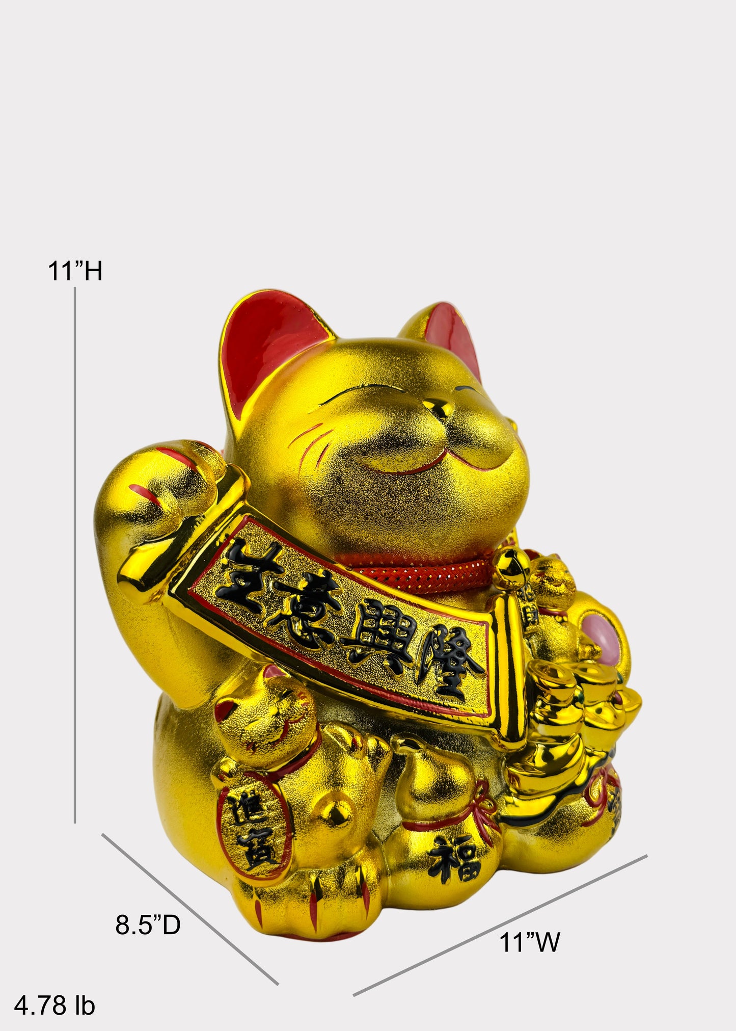Golden Lucky Cat Figurine – Porcelain Maneki Neko with Banner – DC or Battery Powered