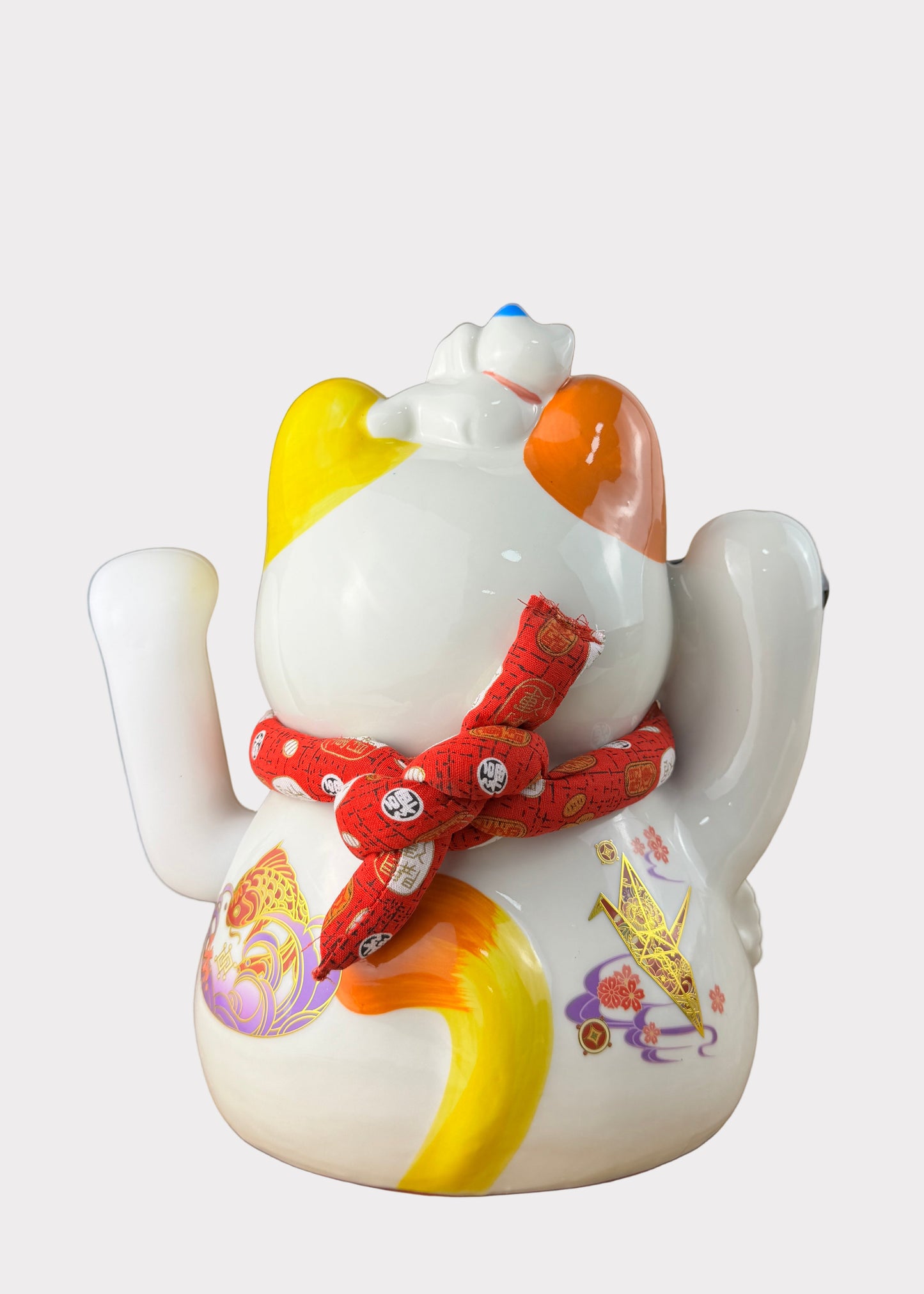 Lucky Money Cat – Porcelain – Banner and Ingots – Battery or AC Powered