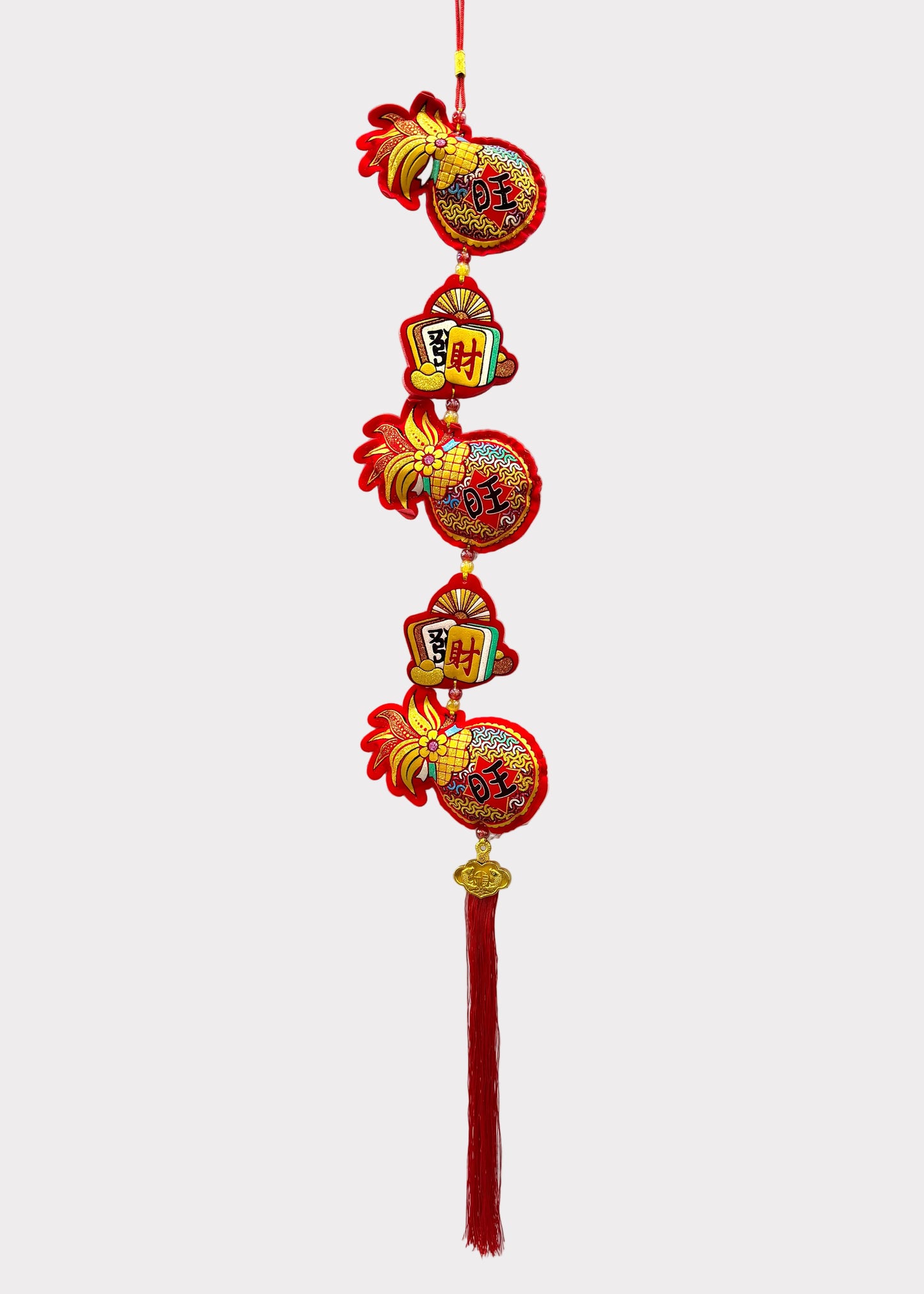 Pineapple Lunar New Year Hanging Decor with Mahjong Wealth Tiles and Tassel