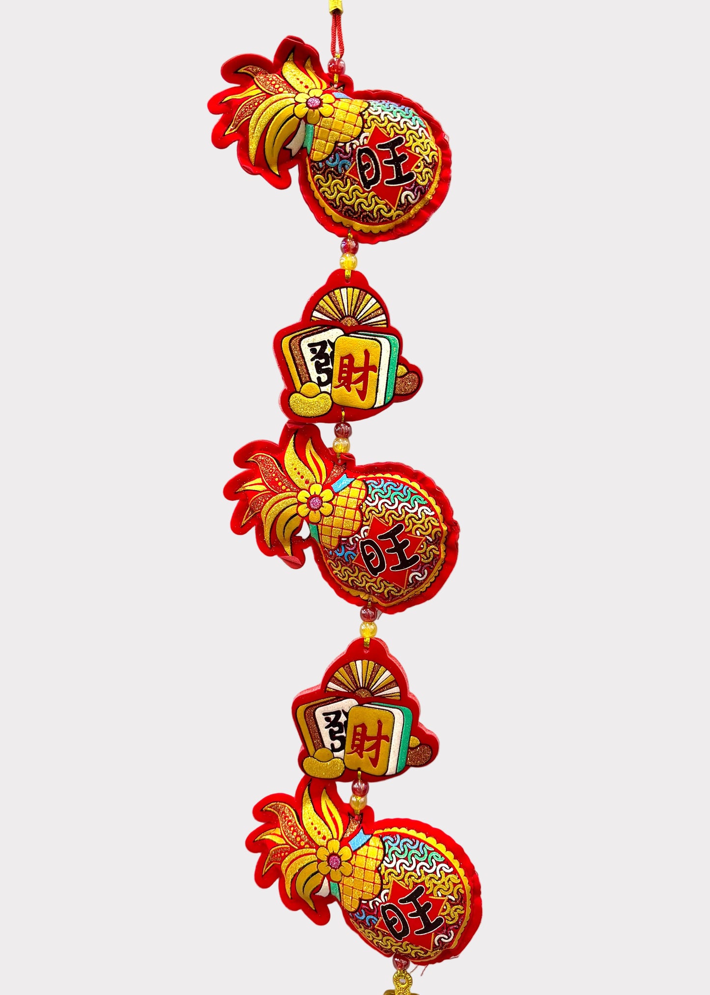 Pineapple Lunar New Year Hanging Decor with Mahjong Wealth Tiles and Tassel