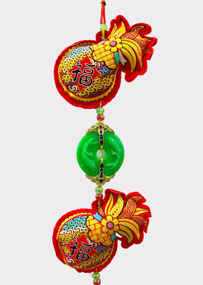 Pineapple Fortune Hanging Lunar New Year Decor with Jade Style Pendants