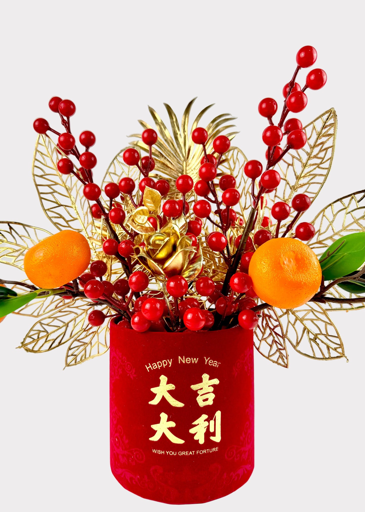 Lunar New Year Fortune Fruit Tabletop Decor – Gold Leaves and Lucky Orange Display
