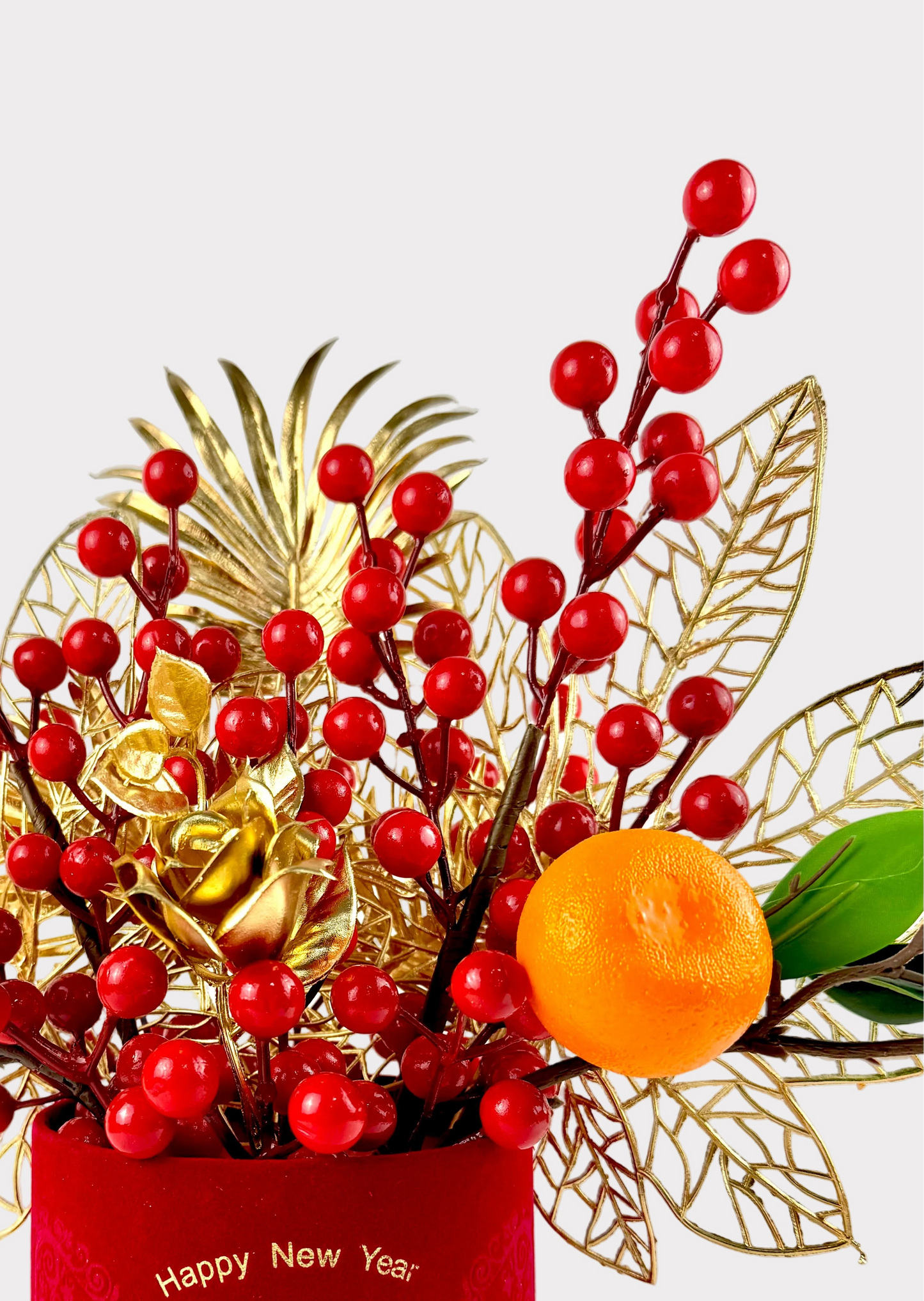 Lunar New Year Fortune Fruit Tabletop Decor – Gold Leaves and Lucky Orange Display