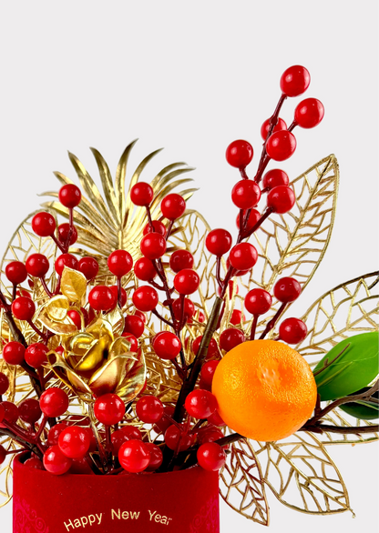 Lunar New Year Fortune Fruit Tabletop Decor – Gold Leaves and Lucky Orange Display