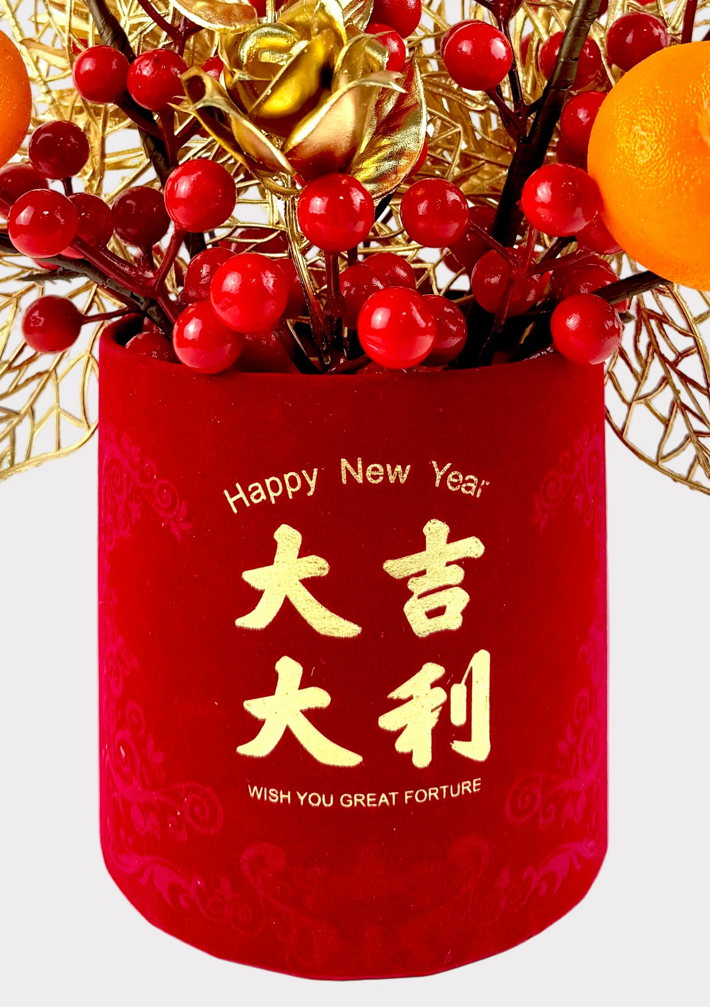 Lunar New Year Fortune Fruit Tabletop Decor – Gold Leaves and Lucky Orange Display