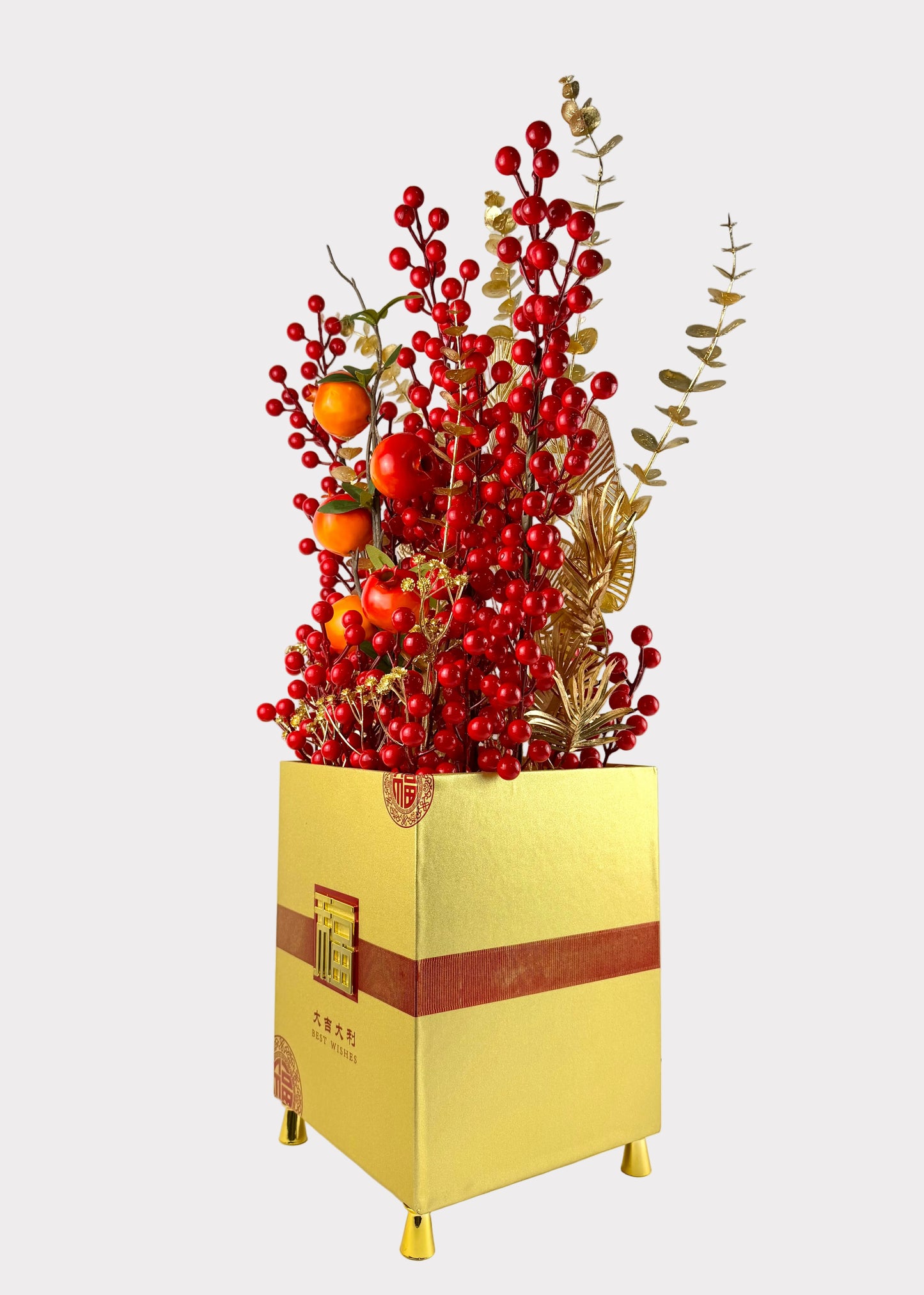 Lunar New Year Berry and Pomegranate Tabletop Decor – Gold Foliage Fortune Display