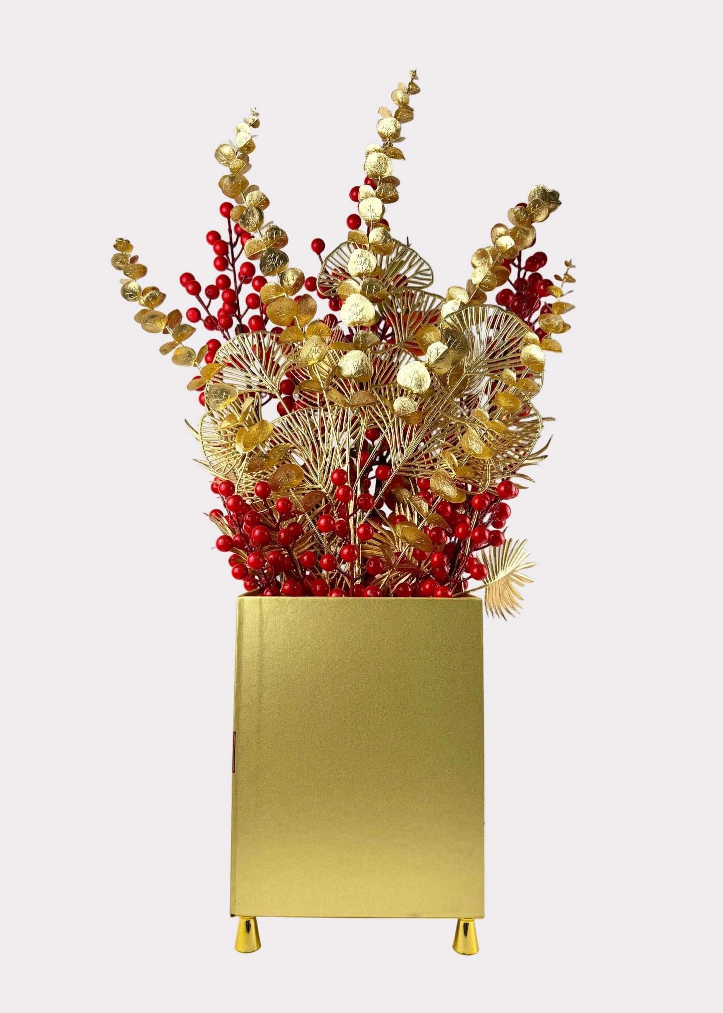 Lunar New Year Berry and Pomegranate Tabletop Decor – Gold Foliage Fortune Display