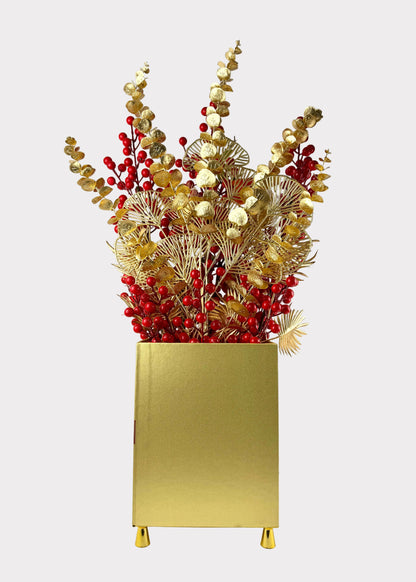 Lunar New Year Berry and Pomegranate Tabletop Decor – Gold Foliage Fortune Display