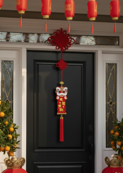 Lion Dance Hanging Lunar New Year Decor - Good Fortune Phrases Tassel Charm