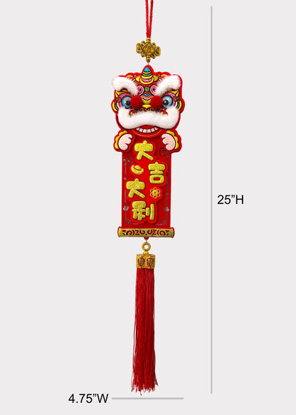 Lion Dance Hanging Lunar New Year Decor - Good Fortune Phrases Tassel Charm