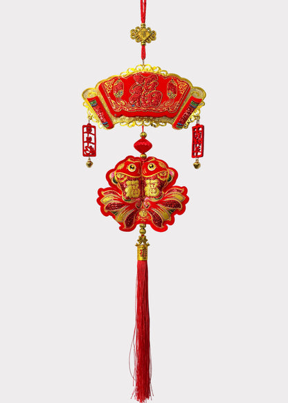 Double Fish Wall Hanging Lunar New Year Decor with Fortune Symbol and Tassel