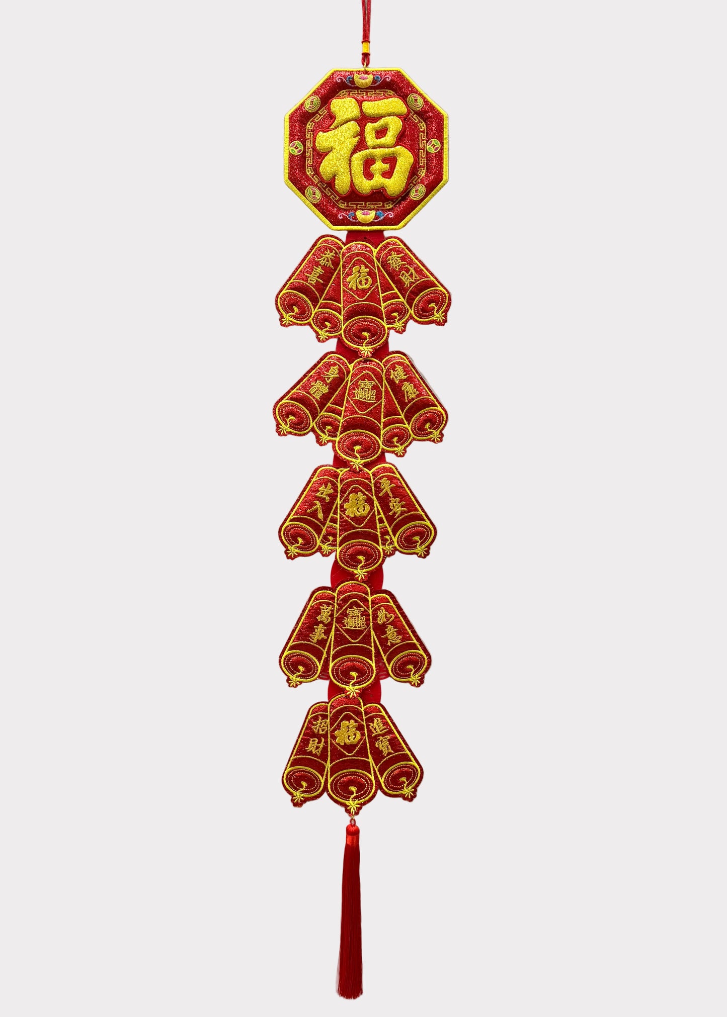 Embroidered Felt Firecracker Hanging Lunar New Year Decor with Fortune Sign