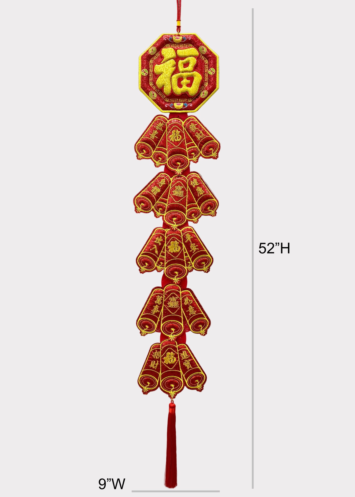 Embroidered Felt Firecracker Hanging Lunar New Year Decor with Fortune Sign