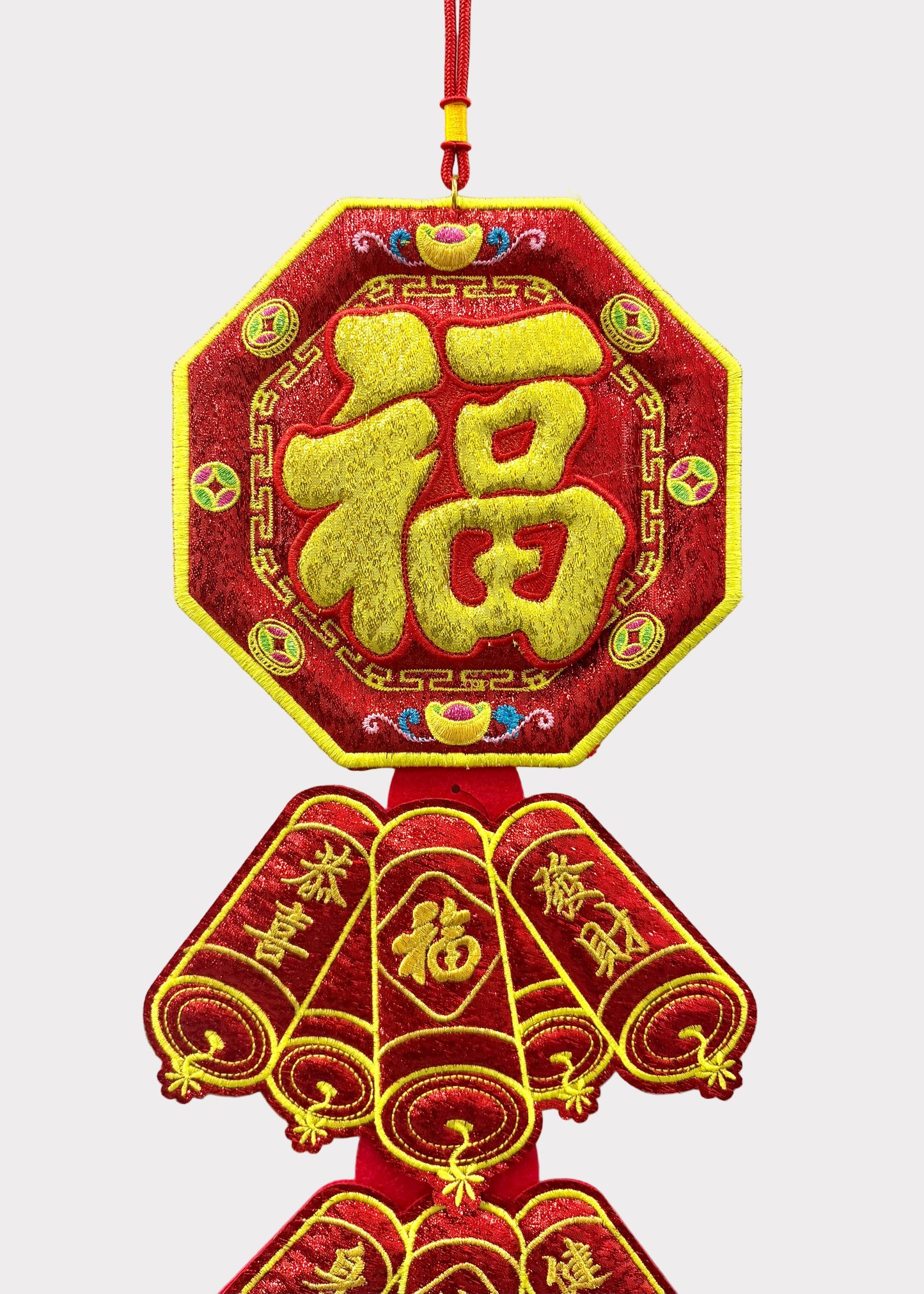 Embroidered Felt Firecracker Hanging Lunar New Year Decor with Fortune Sign