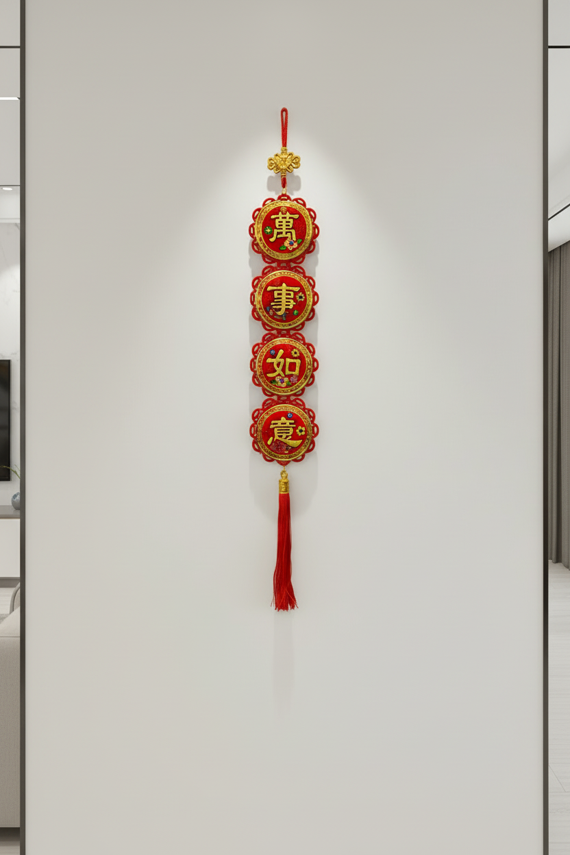 Felt Lunar New Year Hanging Decor with Auspicious Sayings - Red Tassel Door Ornament