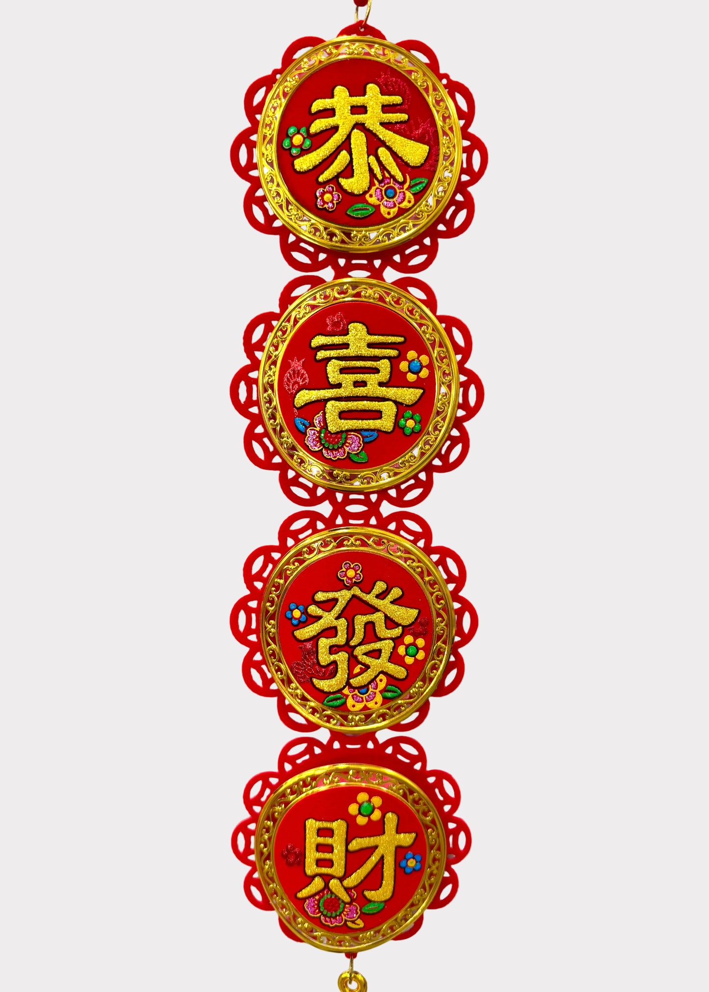 Felt Lunar New Year Hanging Decor with Auspicious Sayings - Red Tassel Door Ornament