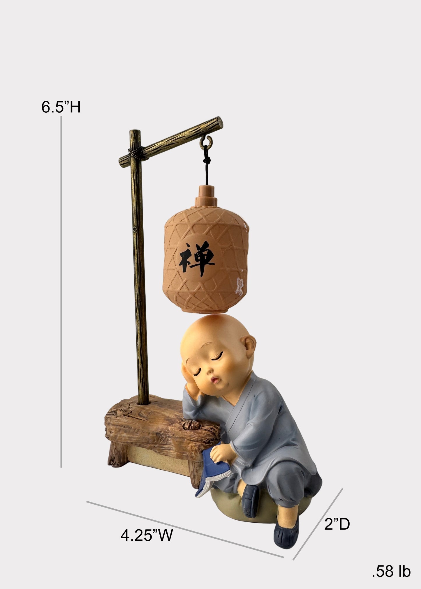 Sleeping Monk Figurine with Book and Lantern