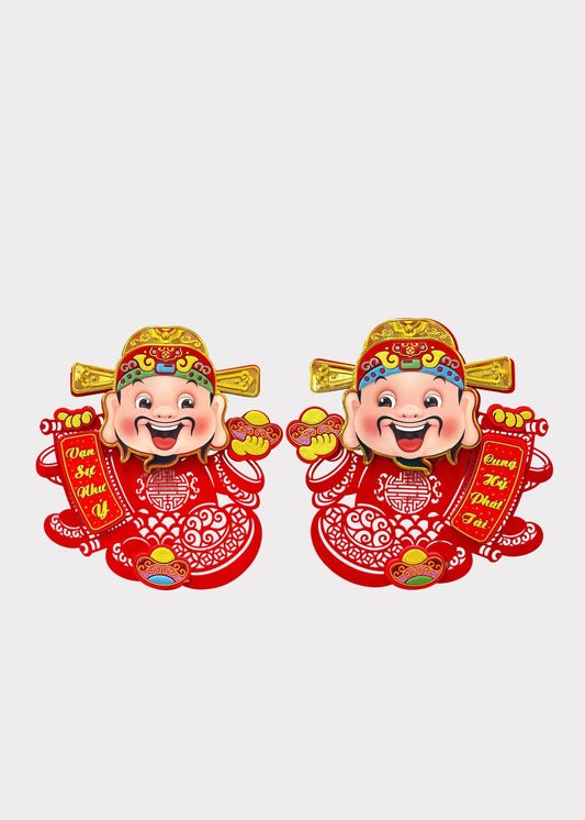 Cai Shen Wealth God Wall Decals Pair - Felt and Paper Lucky Feng Shui Decor