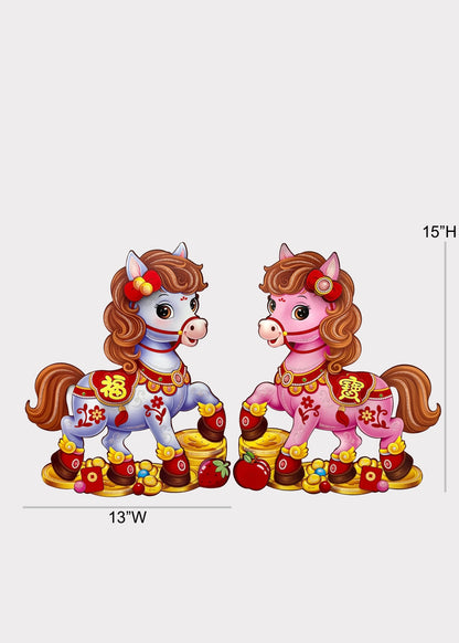 Lucky Pastel Horse Prosperity Wall Decor Pair - Paper Lunar New Year Decor