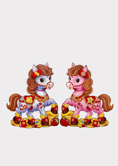 Lucky Pastel Horse Prosperity Wall Decor Pair - Paper Lunar New Year Decor