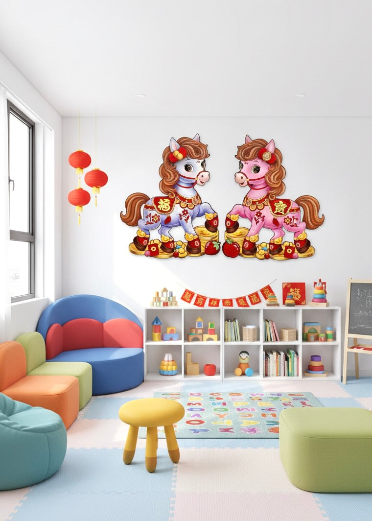 Lucky Pastel Horse Prosperity Wall Decor Pair - Paper Lunar New Year Decor