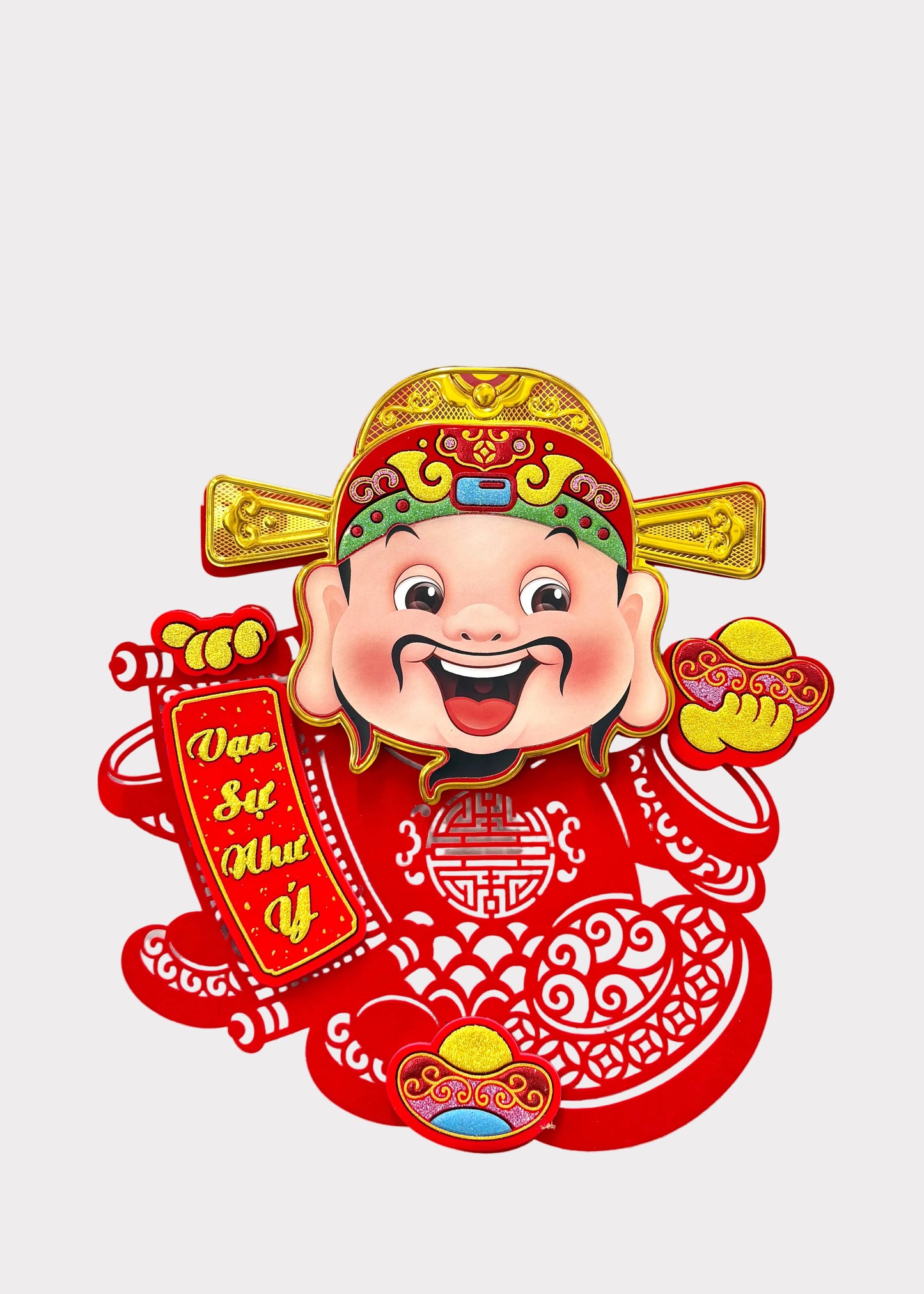 Cai Shen Wealth God Wall Decals Pair - Felt and Paper Lucky Feng Shui Decor