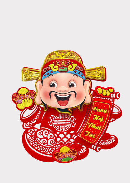 Cai Shen Wealth God Wall Decals Pair - Felt and Paper Lucky Feng Shui Decor