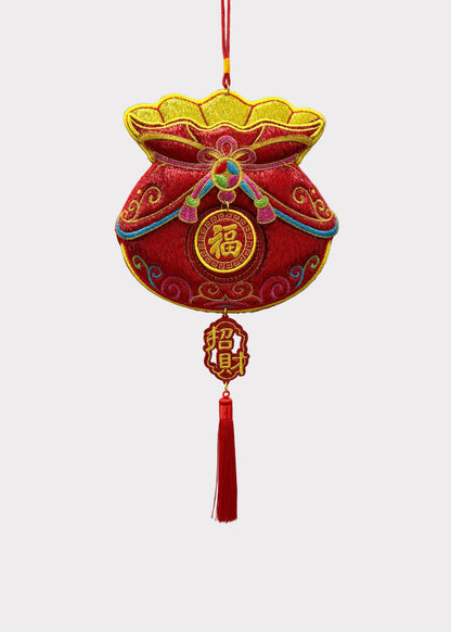 Embroidered Lucky Money Pouch Wall Hanging - Open Top Wealth Decor