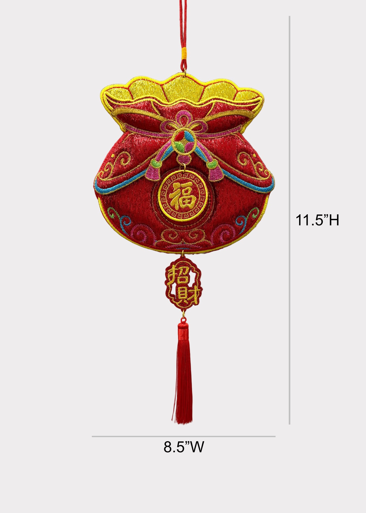 Embroidered Lucky Money Pouch Wall Hanging - Open Top Wealth Decor