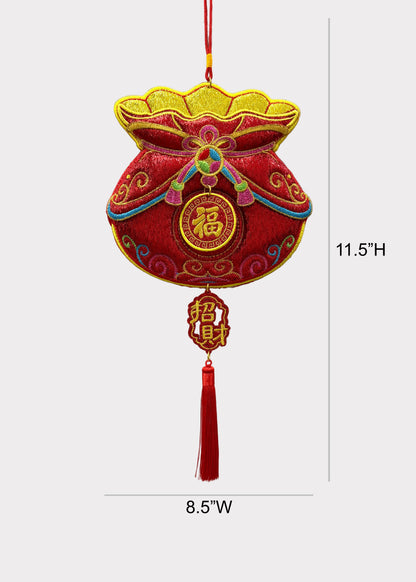 Embroidered Lucky Money Pouch Wall Hanging - Open Top Wealth Decor