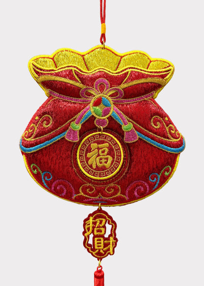 Embroidered Lucky Money Pouch Wall Hanging - Open Top Wealth Decor