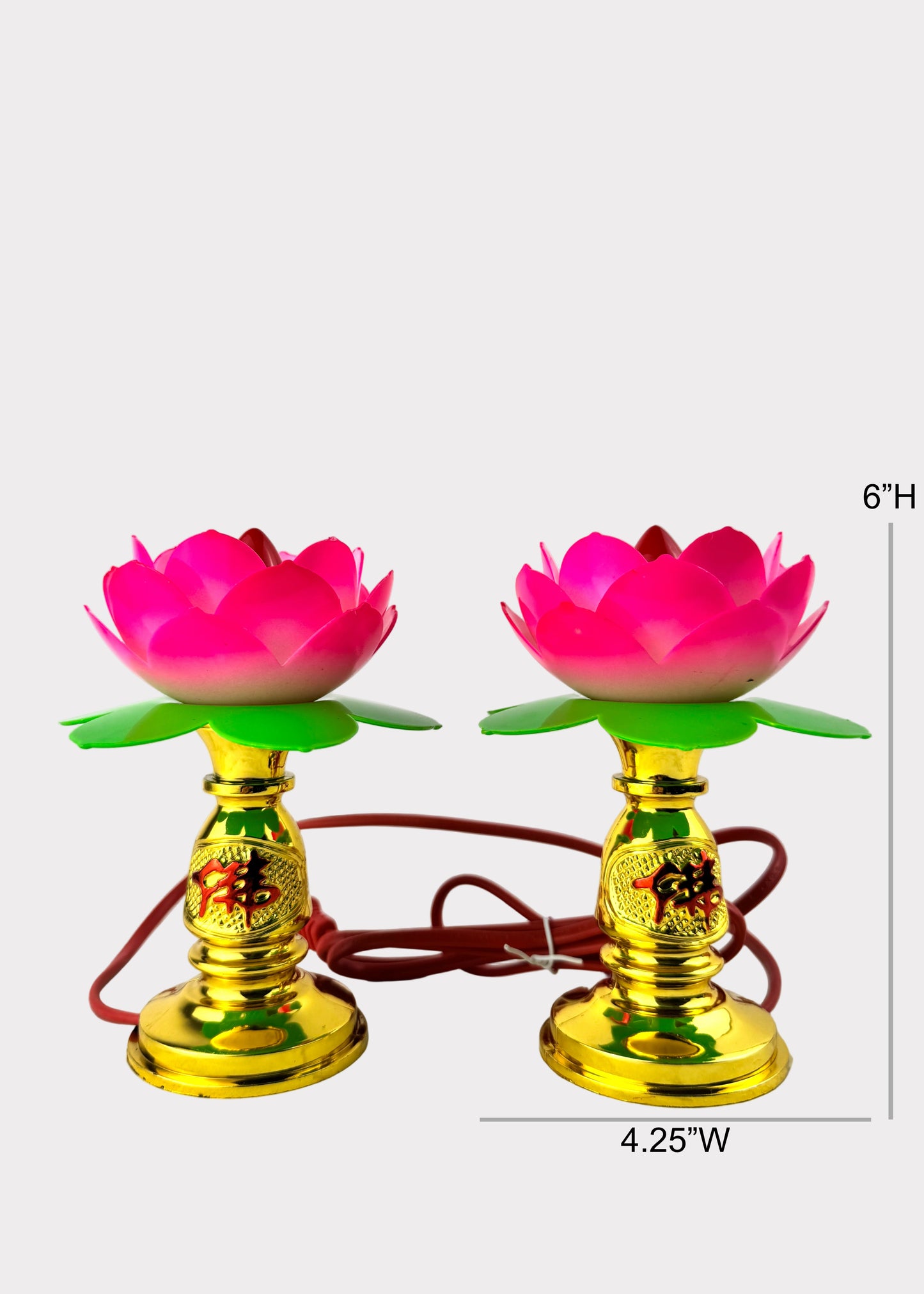Lotus Lamp Set – Dual Pink Lotus Lights with Gold Base – Plastic