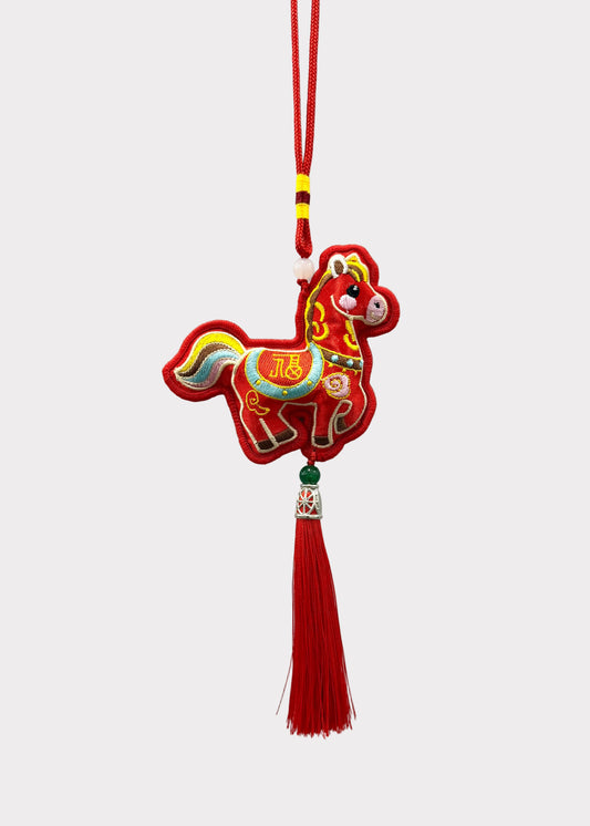 Embroidered Lucky Horse Charm with Tassel – Lunar New Year Hanging Decor – 4 Colors
