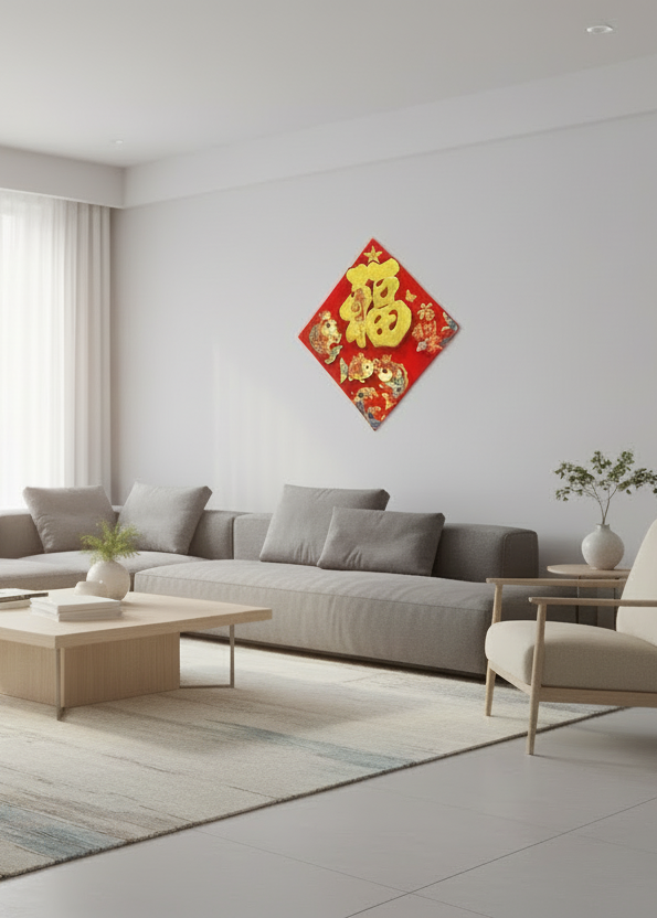 Gold Glitter Fortune Wall Decor – Double Koi Fish Prosperity Design – Lunar New Year Decoration