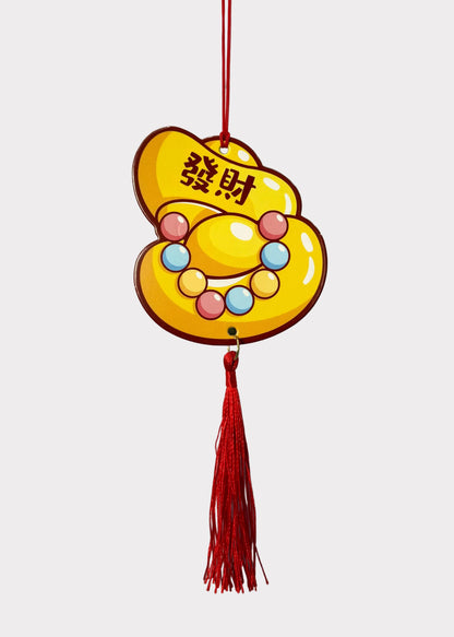 Lunar New Year Paper Stock Hanging Charms Set of 6 with Red Tassels - Fortune & Luck Decor