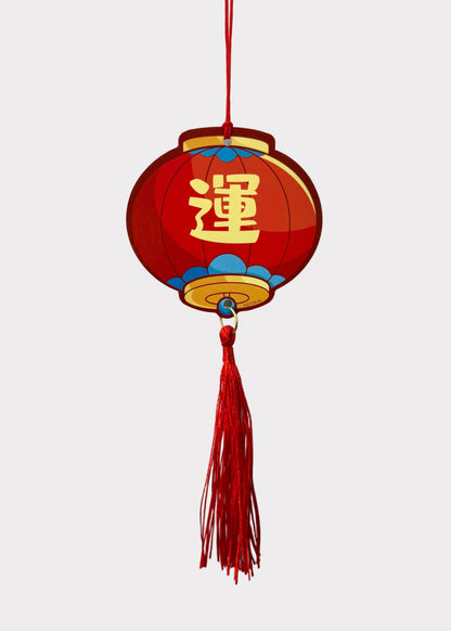 Lunar New Year Paper Stock Hanging Charms Set of 6 with Red Tassels - Fortune & Luck Decor