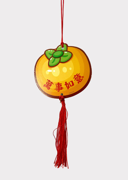 Lunar New Year Paper Stock Hanging Charms Set of 6 with Red Tassels - Fortune & Luck Decor