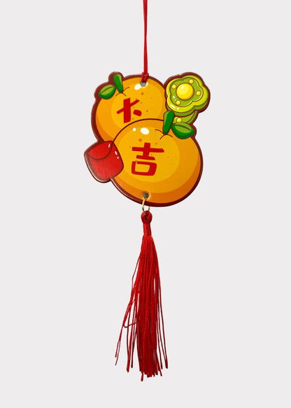 Lunar New Year Paper Stock Hanging Charms Set of 6 with Red Tassels - Fortune & Luck Decor